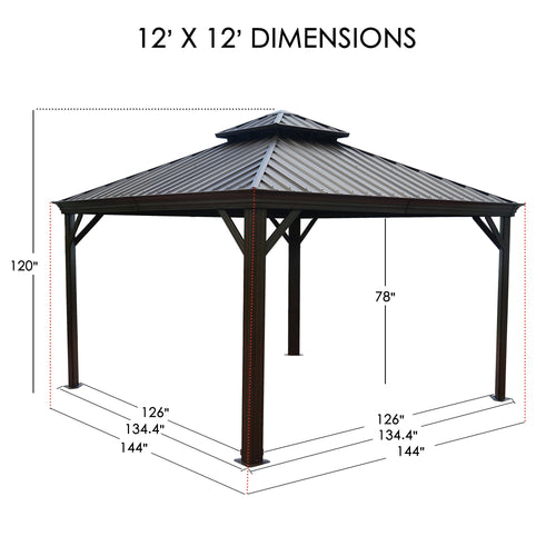 Kozyard Alexander 12' X 12' Hardtop Gazebo, Aluminum Metal Gazebo with Galvanized Steel Double Roof Canopy, Curtain and Netting, Permanent Gazebo Pavilion for Patio, Backyard, Deck, Lawn Gray - KZAHG1212GRA