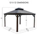 Kozyard Alexander 12' X 12' Hardtop Gazebo, Aluminum Metal Gazebo with Galvanized Steel Double Roof Canopy, Curtain and Netting, Permanent Gazebo Pavilion for Patio, Backyard, Deck, Lawn Gray - KZAHG1212GRA