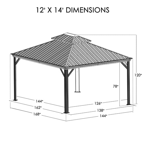 Kozyard Alexander 12' X 14' Hardtop Gazebo, Aluminum Metal Gazebo with Galvanized Steel Double Roof Canopy, Curtain and Netting, Permanent Gazebo Pavilion for Patio, Backyard, Deck, Lawn Brown - KZAHG1214BRW