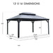 Kozyard Alexander 12' X 16' Hardtop Gazebo, Aluminum Metal Gazebo with Galvanized Steel Double Roof Canopy, Curtain and Netting, Permanent Gazebo Pavilion for Patio, Backyard, Deck, Lawn Gray - KZAHG1216GRA