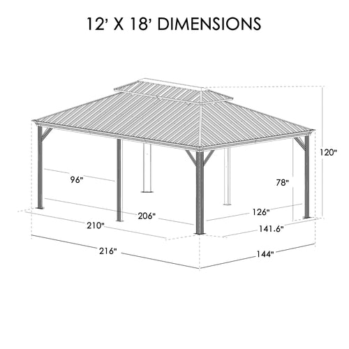 Kozyard Alexander 12' X 18' Hardtop Gazebo, Aluminum Metal Gazebo with Galvanized Steel Double Roof Canopy, Curtain and Netting, Permanent Gazebo Pavilion for Patio, Backyard, Deck, Lawn Brown - KZAHG1218BRW