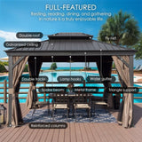 Kozyard Alexander 12' X 18' Hardtop Gazebo, Aluminum Metal Gazebo with Galvanized Steel Double Roof Canopy, Curtain and Netting, Permanent Gazebo Pavilion for Patio, Backyard, Deck, Lawn Gray - KZAHG1218GRA