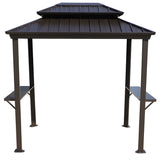 Kozyard 6’ x 8’ BBQ Hardtop Grill Gazebo, Outdoor Barbecue Gazebo with Double Galvanized Steel Roof, Aluminum BBQ Gazebo with 2 Side Shelves for Patio Lawn Garden - KZBBQ68GY