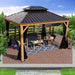 Kozyard Apollo 10’x12’ Hardtop Gazebo, Wooden Coated Aluminum Frame Canopy with Galvanized Steel Double Roof, Outdoor Permanent Metal Pavilion with Netting for Patio, Deck and Lawn - KZPHG1012