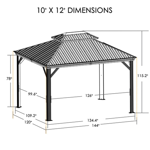 Kozyard Apollo 10’x12’ Hardtop Gazebo, Wooden Coated Aluminum Frame Canopy with Galvanized Steel Double Roof, Outdoor Permanent Metal Pavilion with Netting for Patio, Deck and Lawn - KZPHG1012