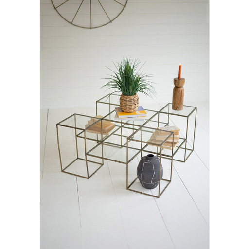 Kalalou Glass And Antique Brass Cube Accent Table - CLL2682X