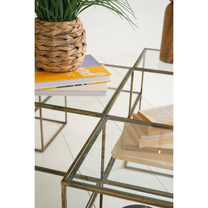 Kalalou Glass And Antique Brass Cube Accent Table - CLL2682X