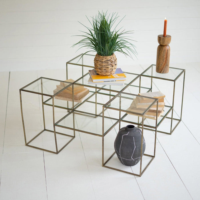 Kalalou Glass And Antique Brass Cube Accent Table - CLL2682X