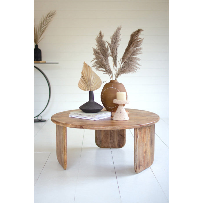 Kalalou Round Mango Wood Coffee Table With Wood Base - NANU1016