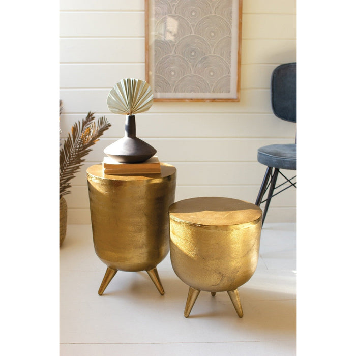 Kalalou Set Of Two Antique Brass Aluminium Drum Tables - NTK1019