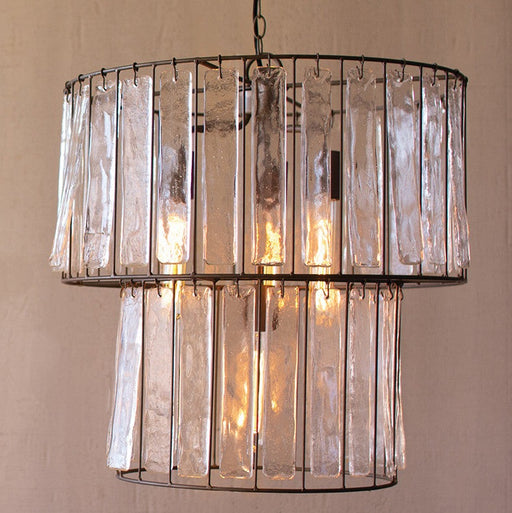 Kalalou Two-Tiered Round Pendant Light With Glass Chimes - CQ7411