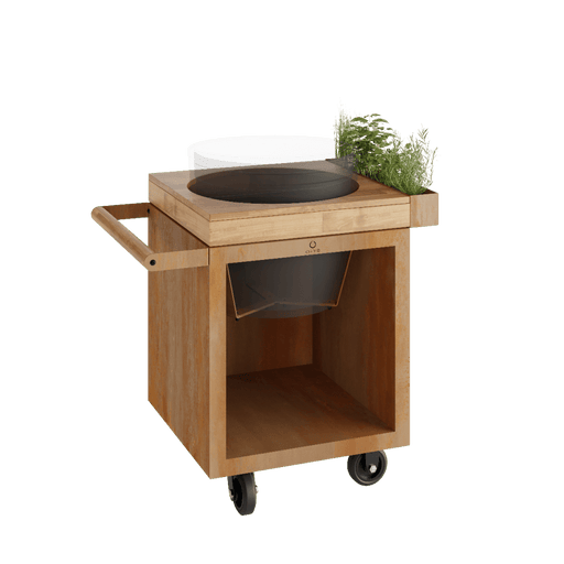 OFYR Kamado Table Corten 65 Pro Teak Wood BGE - O-K-T-65-PRO-TW-BGE