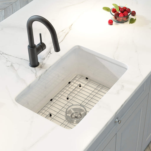 Kibi 27" x 19" x 10" Landis Series Undermounted Single Bowl Fireclay Kitchen Sink In Glossy White - K2-S27