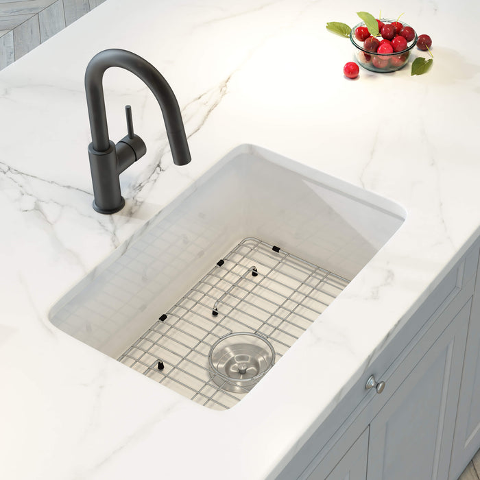 Kibi 27" x 19" x 10" Landis Series Undermounted Single Bowl Fireclay Kitchen Sink In Glossy White - K2-S27