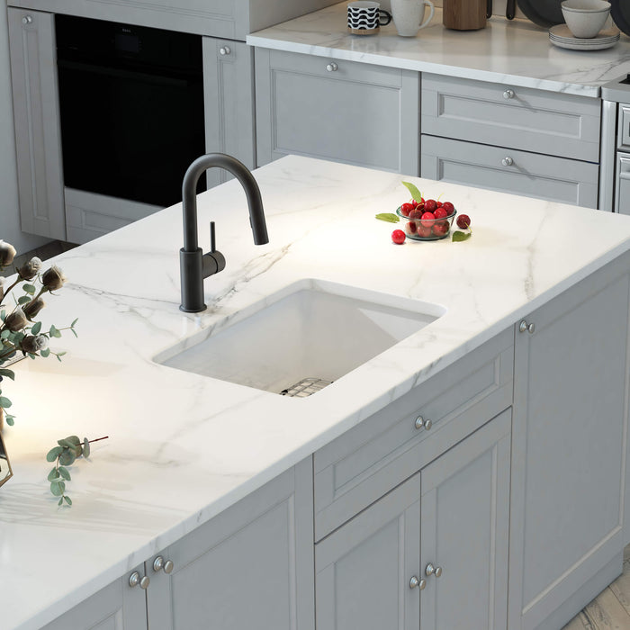 Kibi 27" x 19" x 10" Landis Series Undermounted Single Bowl Fireclay Kitchen Sink In Glossy White - K2-S27