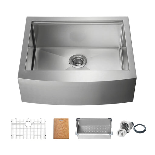 Kibi 27" x 22" x 10" Single Bowl Farmhouse Apron Workstation Sink In Satin Finish - K1-SF27T