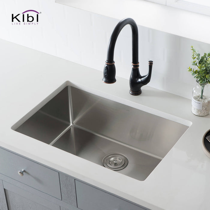 Kibi 28" x 19" x 10" Handcrafted Undermount Single Bowl Kitchen Sink With Satin Finish - K1-S28