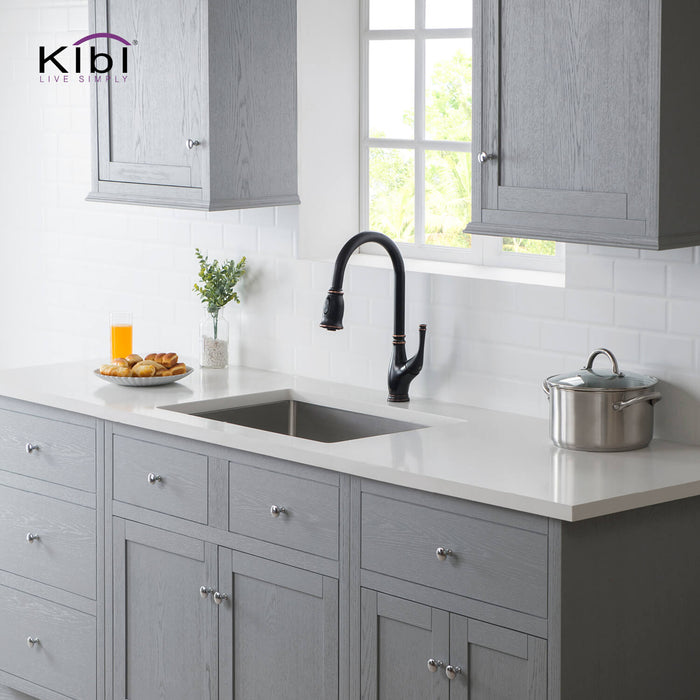 Kibi 28" x 19" x 10" Handcrafted Undermount Single Bowl Kitchen Sink With Satin Finish - K1-S28