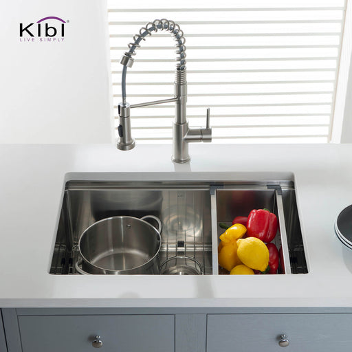 Kibi 28" x19" x 10" Single Bowl Undermount Workstation Sink In Satin Finish - K1-S28T