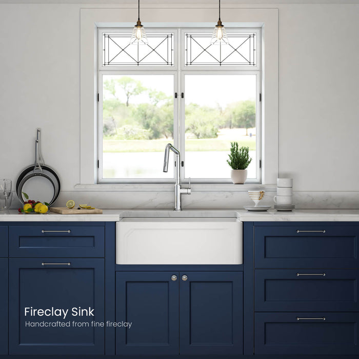 Kibi 30" x 18" x 10" Arch Series Undermount Single Bowl Fireclay Farmhouse Kitchen Sink In Glossy White - K2-SF30AR