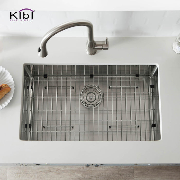 Kibi 30" x 18" x 10" Handcrafted Undermount Single Bowl Kitchen Sink With Satin Finish - K1-S30