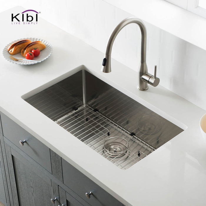 Kibi 30" x 18" x 10" Handcrafted Undermount Single Bowl Kitchen Sink With Satin Finish - K1-S30