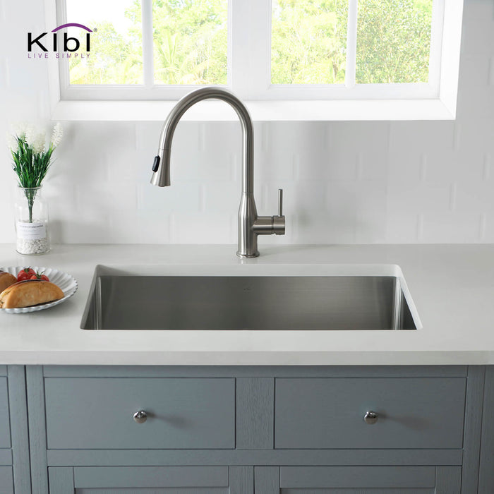 Kibi 30" x 18" x 10" Handcrafted Undermount Single Bowl Kitchen Sink With Satin Finish - K1-S30