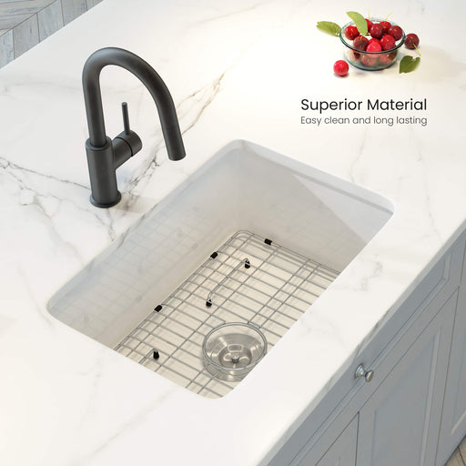 Kibi 30" x 18" x 10" Landis Series Undermounted Single Bowl Fireclay Kitchen Sink In Glossy White Finish - K2-S30