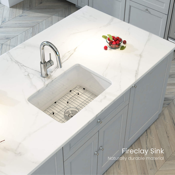 Kibi 30" x 18" x 10" Landis Series Undermounted Single Bowl Fireclay Kitchen Sink In Glossy White Finish - K2-S30