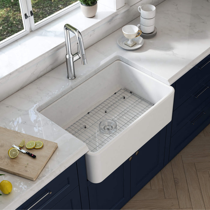 Kibi 30" x 18" x 10" Pure Series Undermount Single Bowl Fireclay Kitchen Sink In Glossy White - K2-SF30