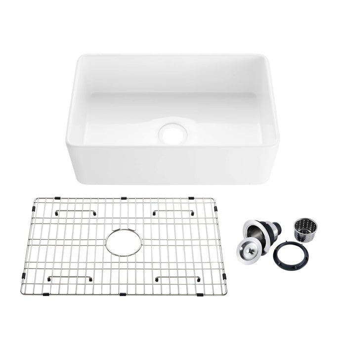 Kibi 30" x 18" x 10" Pure Series Undermount Single Bowl Fireclay Kitchen Sink In Glossy White - K2-SF30