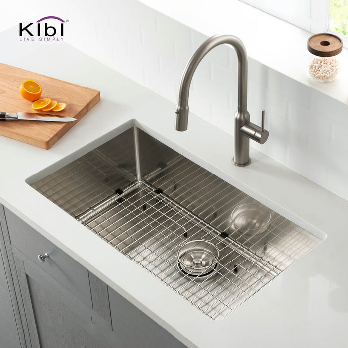 Kibi 32 3/4" x 19" x 10" Handcrafted Undermount Single Bowl Stainless Steel Kitchen Sink With Satin Finish - K1-S33