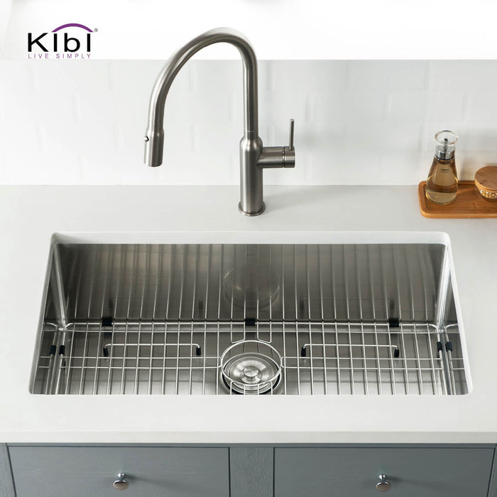 Kibi 32 3/4" x 19" x 10" Handcrafted Undermount Single Bowl Stainless Steel Kitchen Sink With Satin Finish - K1-S33