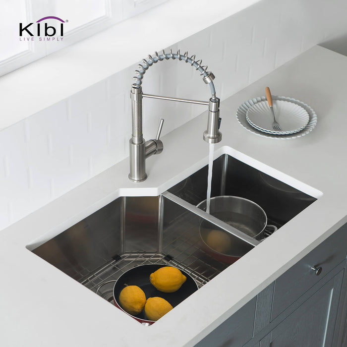 Kibi 32" x 20" x 10" Handcrafted Undermount Double Bowl Stainless Steel Kitchen Sink - K1-D32