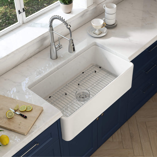 Kibi 33" x 18" x 10" Pure Series Undermount Single Bowl Fireclay Farmhouse Kitchen Sink In Glossy White - K2-SF33