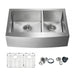 Kibi 33" x 22" x 10" Handcrafted Double Bowl Farmhouse Apron Kitchen Sink With Satin Finish - K1-DF33