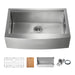 Kibi 30" x 22" x 10" Single Bowl Farmhouse Apron Kitchen Sink With Satin Finish - K1-SF30T