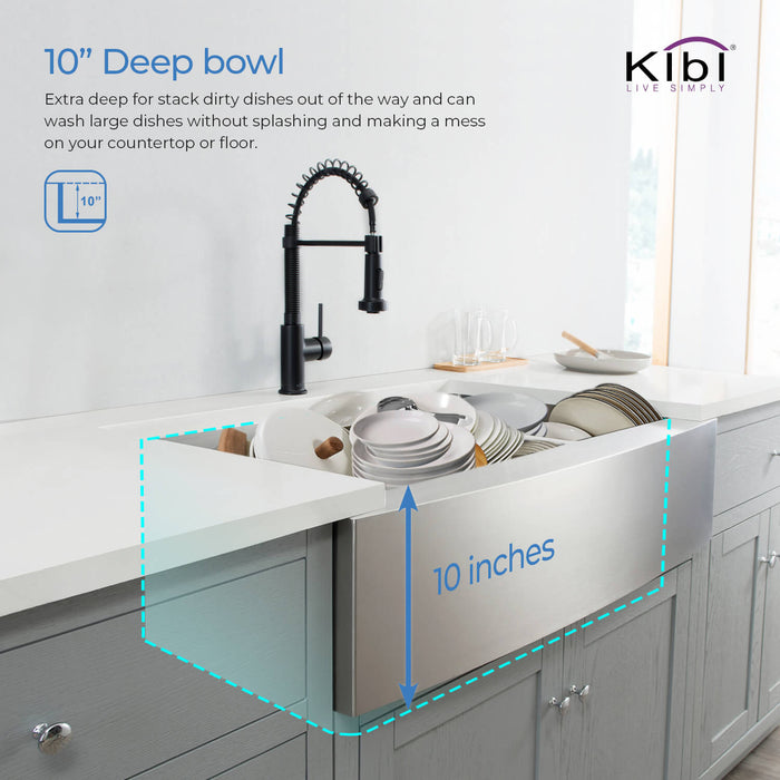 Kibi 36" x 22" x 10" Handcrafted Double Bowl Farmhouse Apron Kitchen Sink With Satin Finish - K1-DF36