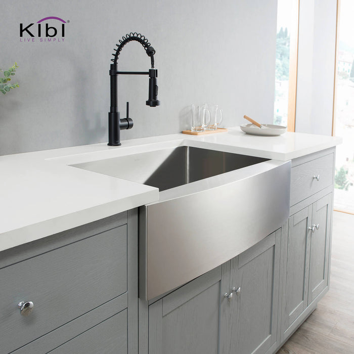 Kibi 36" x 22" x 10" Handcrafted Single Bowl Farmhouse Apron Kitchen Sink With Satin Finish - K1-SF36