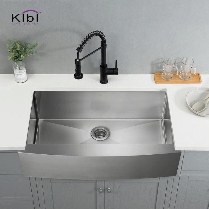 Kibi 36" x 22" x 10" Handcrafted Single Bowl Farmhouse Apron Kitchen Sink With Satin Finish - K1-SF36