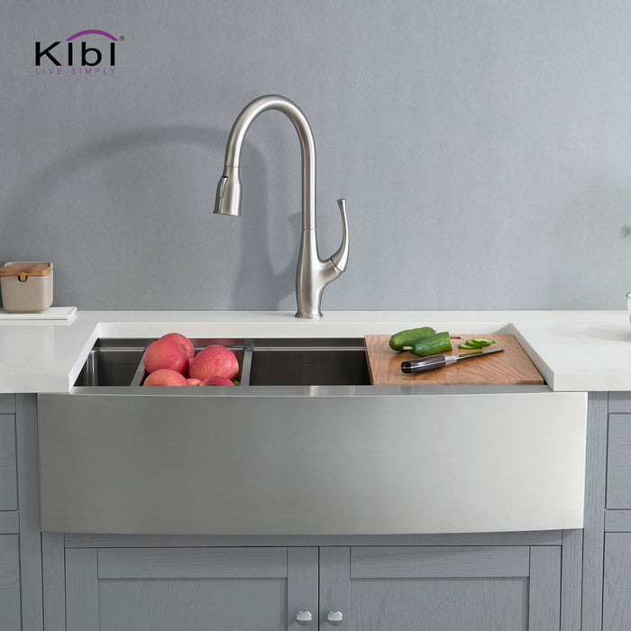 Kibi 36" x 22" x 10" Single Bowl Farmhouse Apron Kitchen Sink With Satin Finish - K1-SF36T