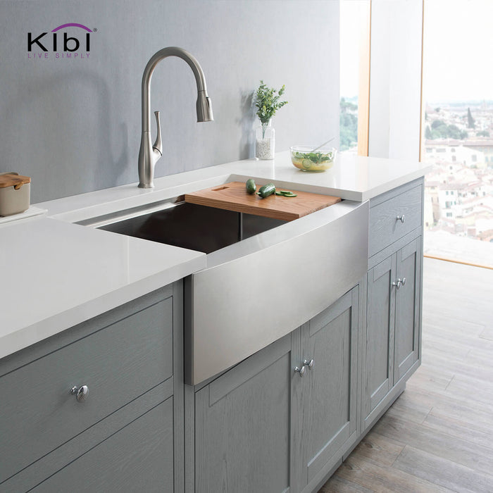 Kibi 36" x 22" x 10" Single Bowl Farmhouse Apron Kitchen Sink With Satin Finish - K1-SF36T