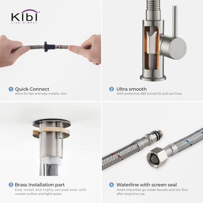 Kibi Aurora Single Handle High Arc Pull Down Kitchen Faucet In Brushed Nickel Finish - KKF2003BN