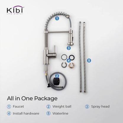 Kibi Aurora Single Handle High Arc Pull Down Kitchen Faucet In Brushed Nickel Finish - KKF2003BN