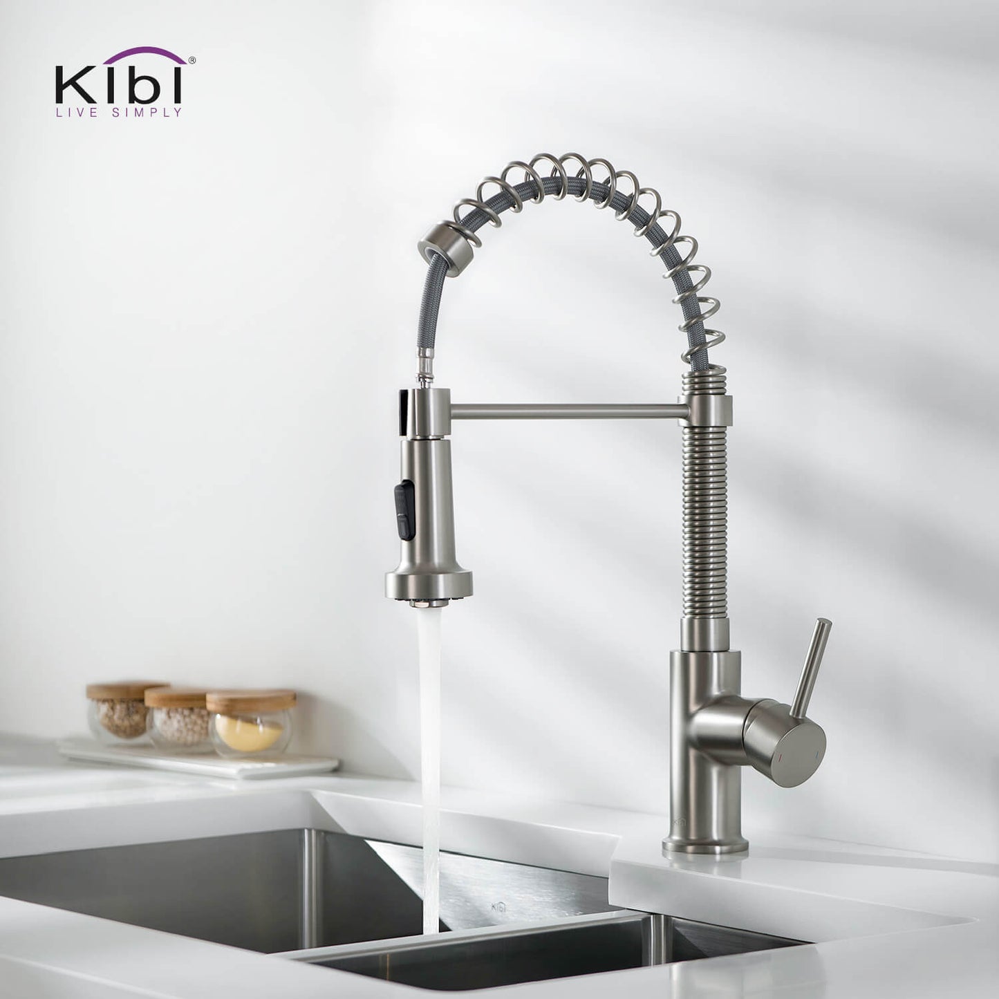 Kibi Aurora Single Handle High Arc Pull Down Kitchen Faucet In Brushed Nickel Finish - KKF2003BN