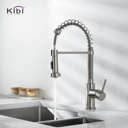 Kibi Aurora Single Handle High Arc Pull Down Kitchen Faucet In Brushed Nickel Finish - KKF2003BN