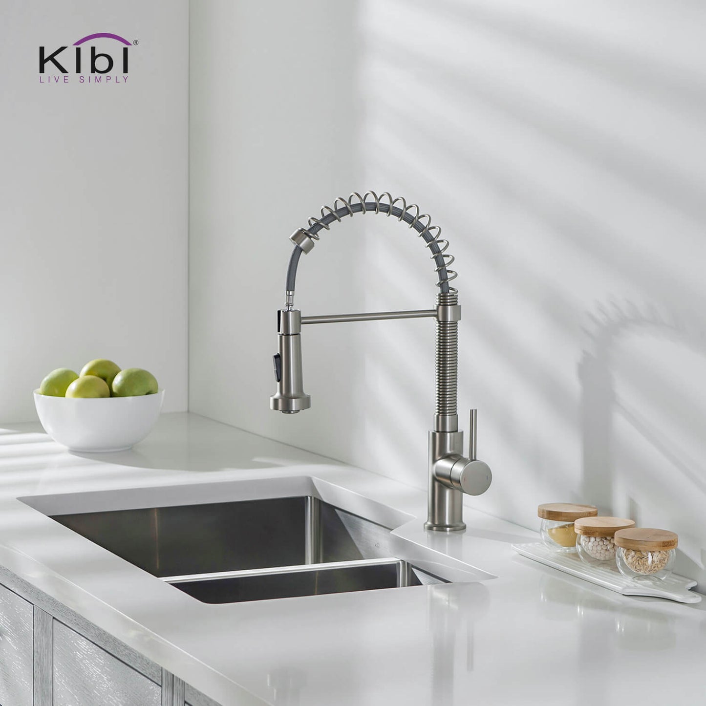 Kibi Aurora Single Handle High Arc Pull Down Kitchen Faucet In Brushed Nickel Finish - KKF2003BN