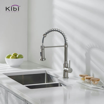 Kibi Aurora Single Handle High Arc Pull Down Kitchen Faucet In Brushed Nickel Finish - KKF2003BN