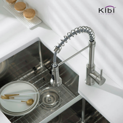Kibi Aurora Single Handle High Arc Pull Down Kitchen Faucet In Brushed Nickel Finish - KKF2003BN