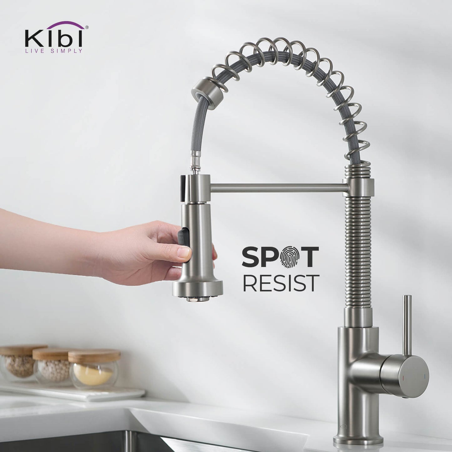 Kibi Aurora Single Handle High Arc Pull Down Kitchen Faucet In Brushed Nickel Finish - KKF2003BN